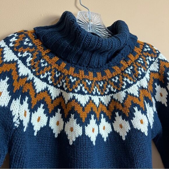 Rachel Zoe Navy Cream Mustard Fair Isle Cowl Neck Acrylic Knitted Sweater - Picture 3 of 10